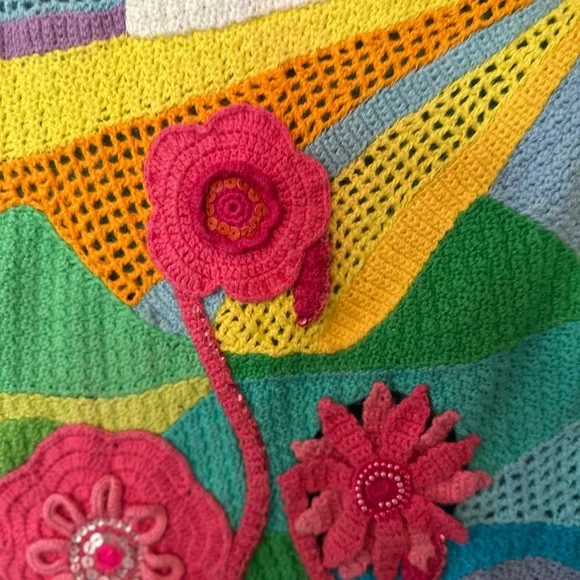 Michael Simon Multicolor Knit Sweater with crochet, sequins and beads. - Picture 2 of 8